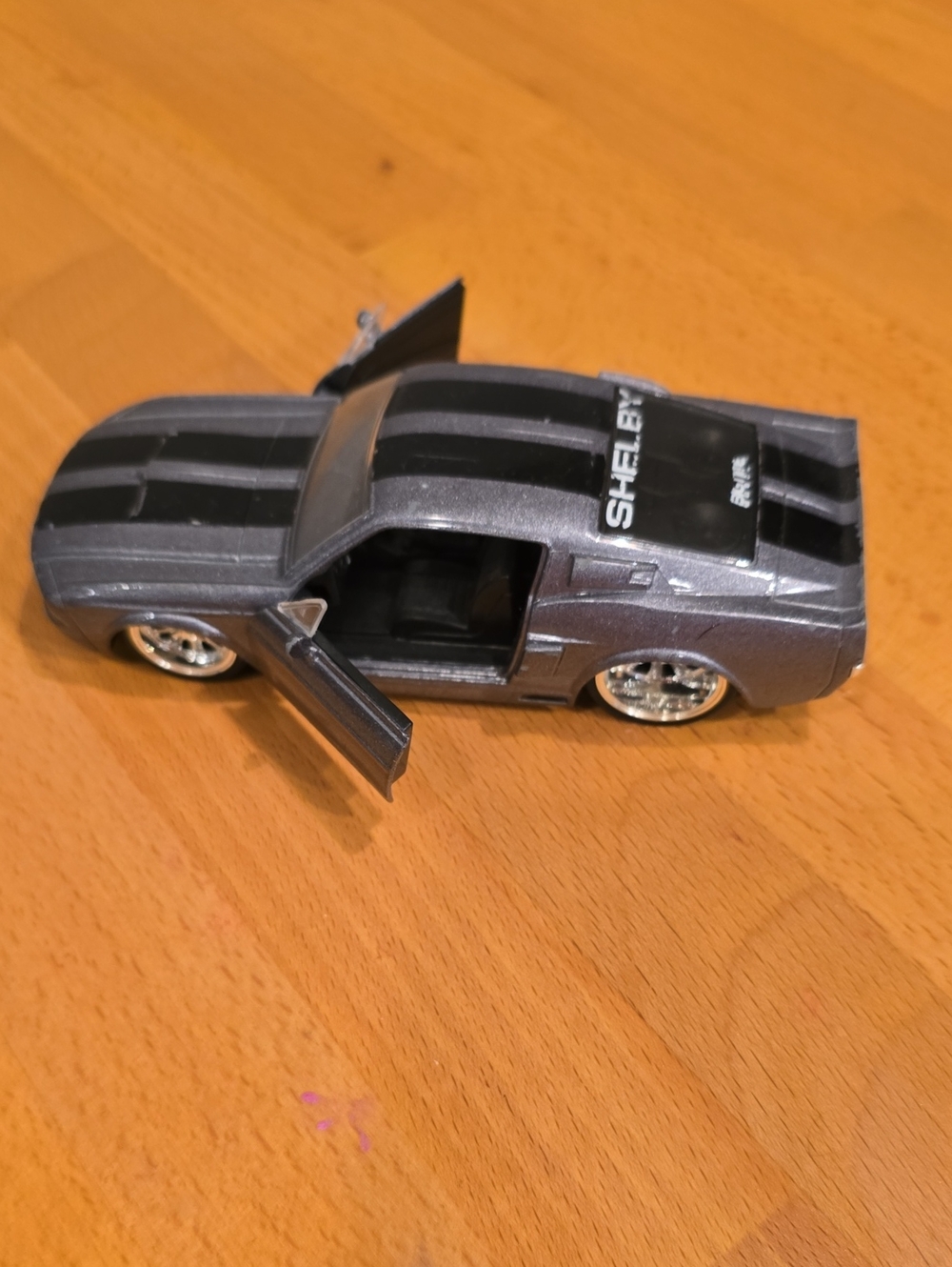 Diecast Shelby GT 500 Toy Car - Metallic Gray with Black Stripes